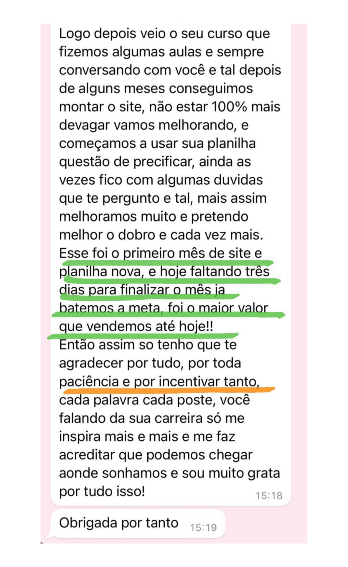 Depoimento de aluna 1
